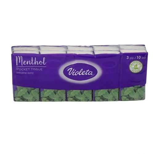 Violeta papírzsebkendő 3 réteg, 10x10db, mentol