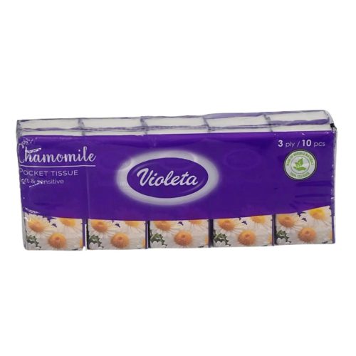 VIOLETA papírzsebkendő 3 rét., 10x10db - kamilla