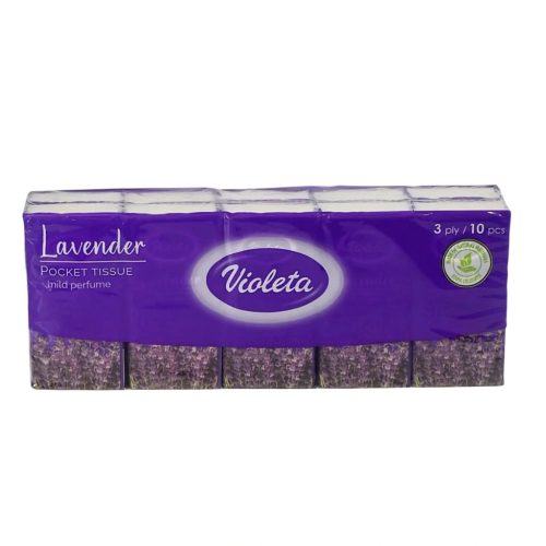 Violeta papírzsebkendő 3 réteg, 10x10db, levendula