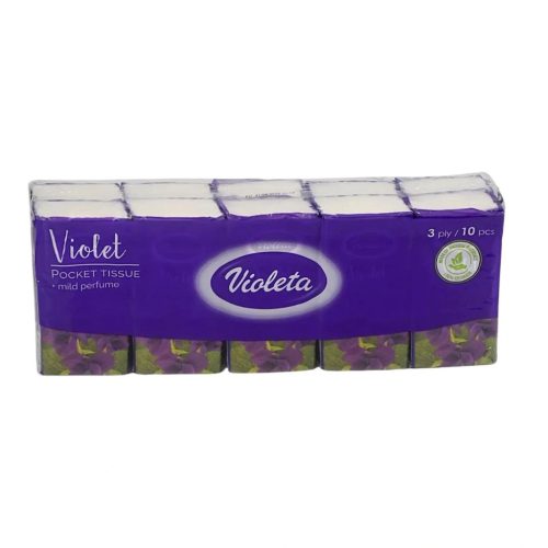 Violeta papírzsebkendő 3 réteg, 10x10db, ibolya