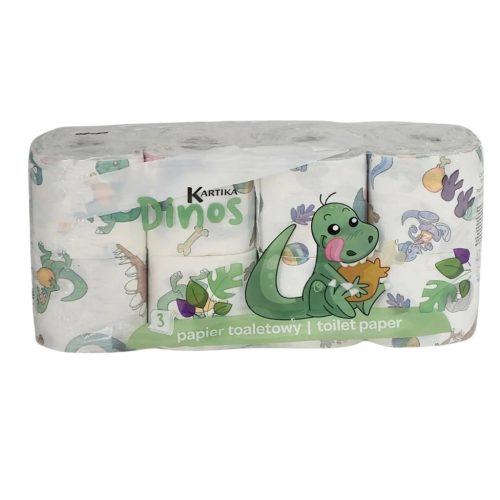 Kartika WC papír 3 réteg, 8 tekercs, Dínó