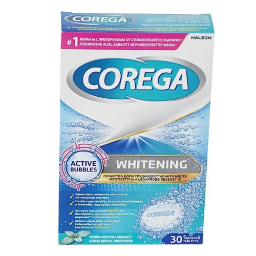 Corega Whitening antibakteriális hatású műfogsortisztító tabletta 30 db